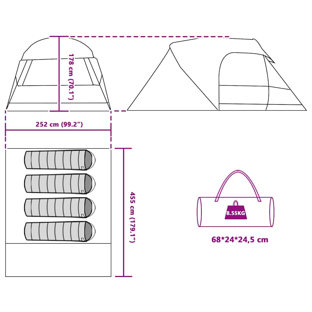 Dome Tent 4-Person with Roof Grey and Orange 455 x 252 x 178 cm
