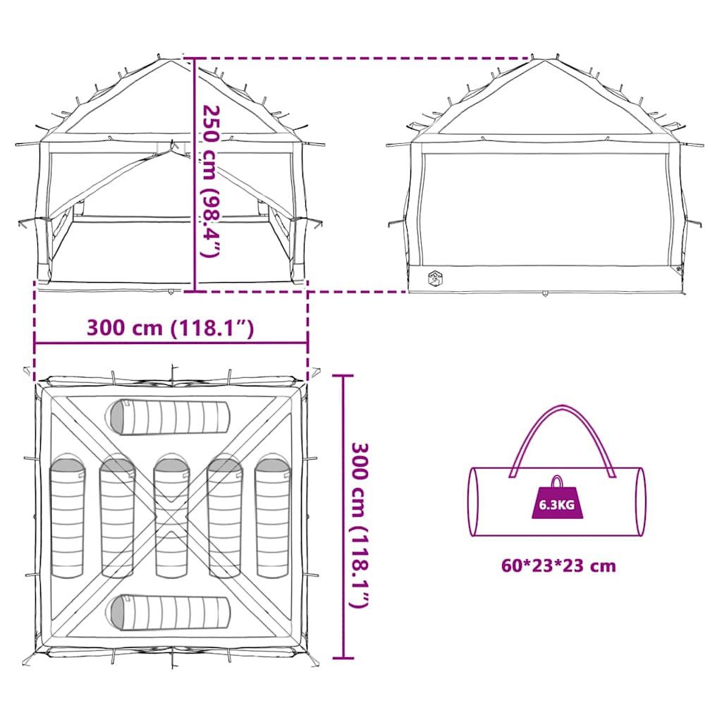 Inner Tent with Roof Grey and Orange 300 x 300x 250 cm