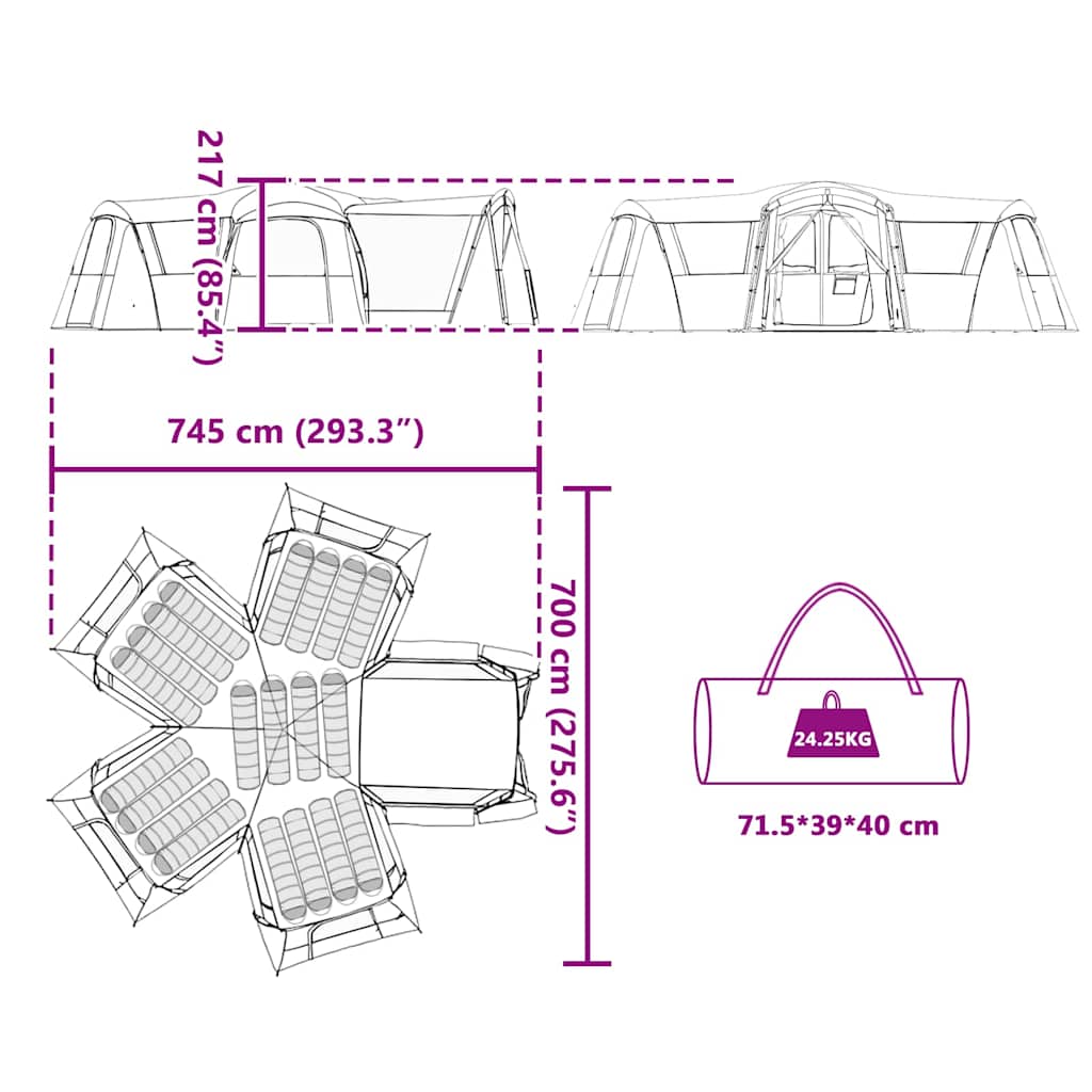 Family Tent with Roof Green and White 745 x 700 x 217 cm