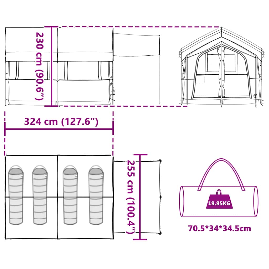 Family Tent with Roof Grey and Orange 324 x 255 x 230 cm