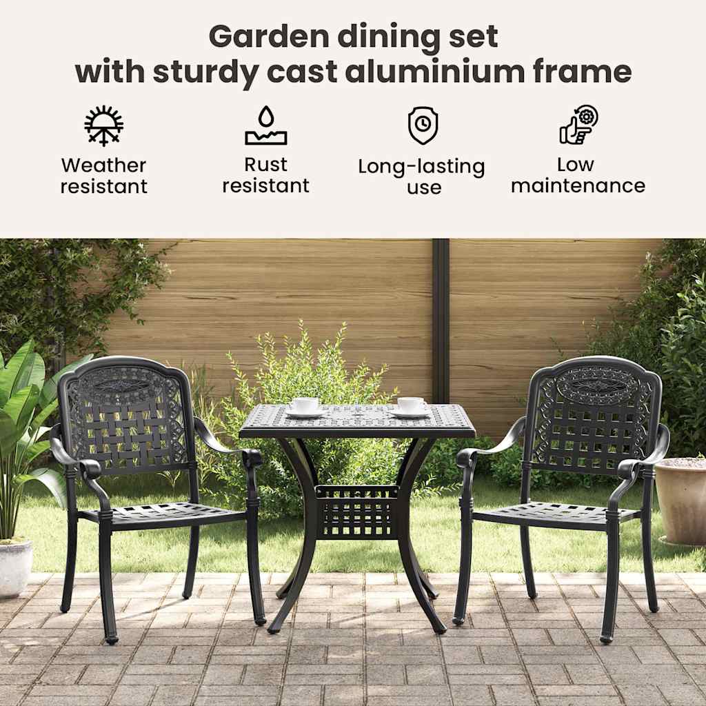 Garden Table Set 3 pcs Black Cast Aluminium