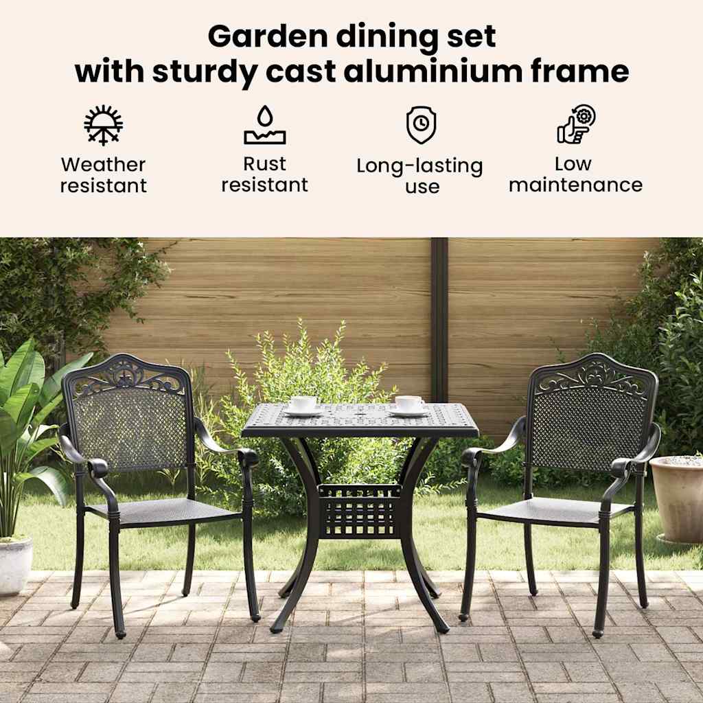 Garden Table Set 3 pcs Black Cast Aluminium