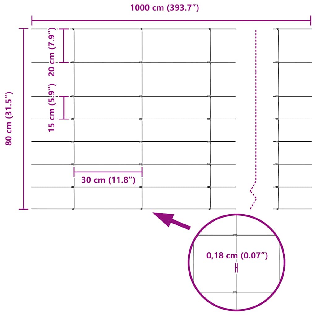 Field Fence Silver 100 x 0.8 m Galvanised steel