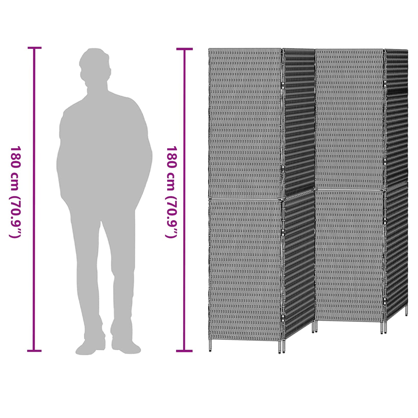 Room Divider Folding Manual Grey 195 x 180 cm Poly Rattan