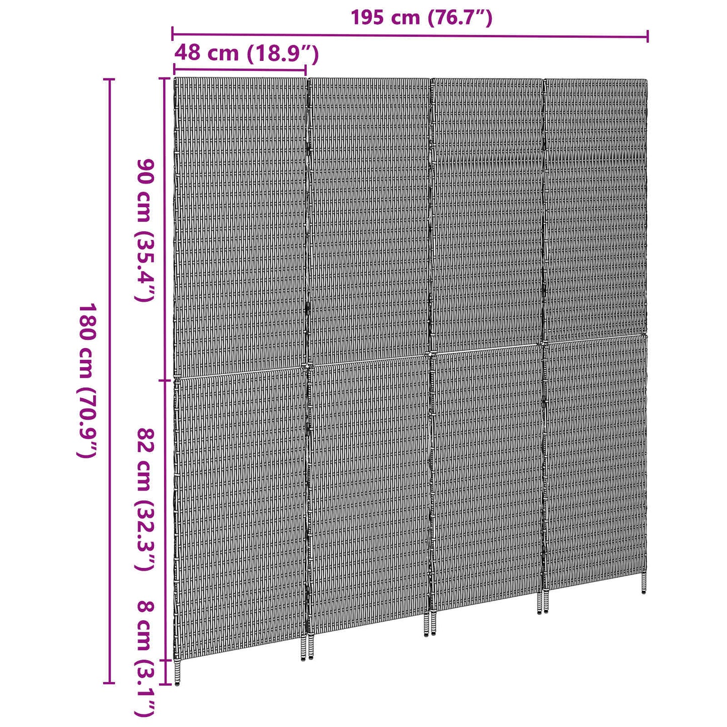 Room Divider Folding Manual Grey 195 x 180 cm Poly Rattan