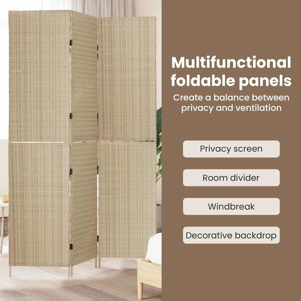 Room Divider Folding Manual Beige 146 x 200 cm Poly Rattan