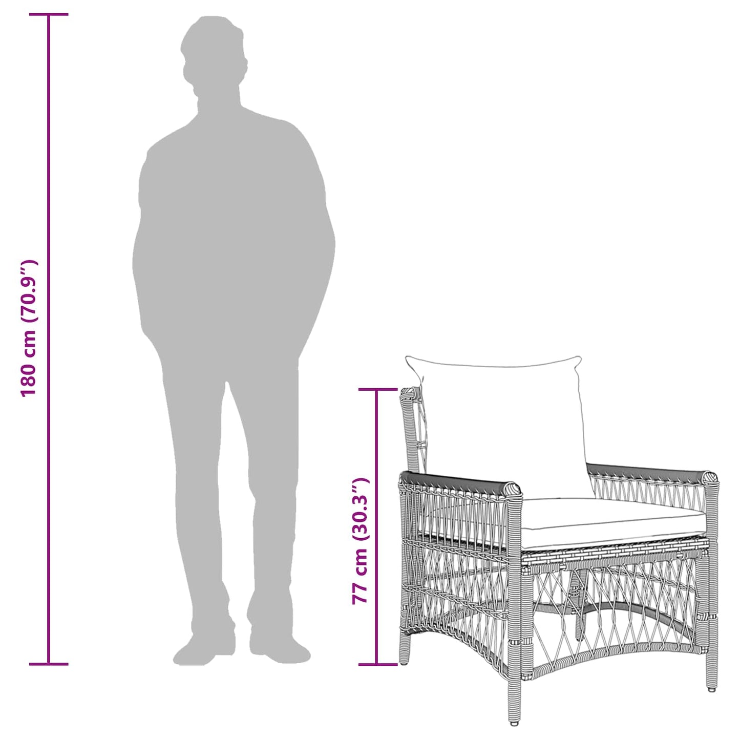 Garden Chair with Cushion Black 73 x 61 x 77 cm Poly Rattan