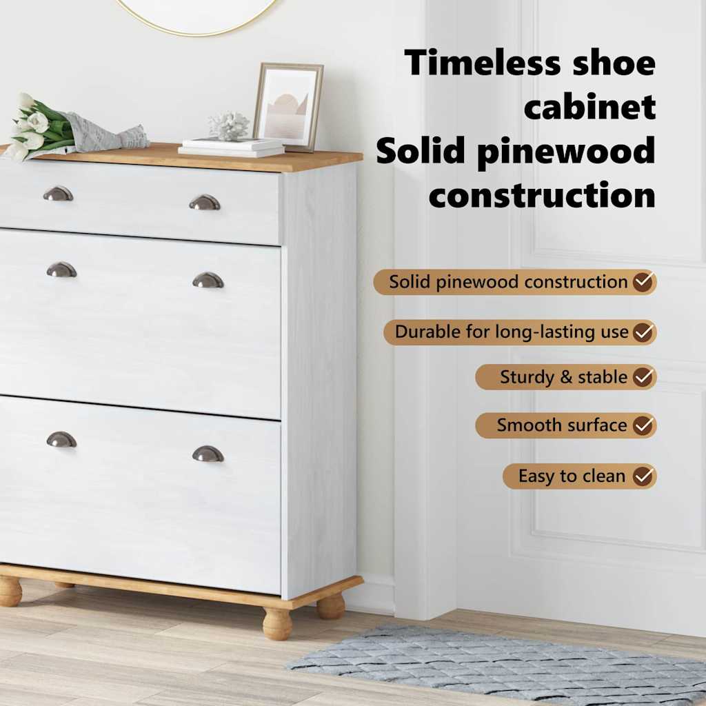 Shoe Cabinet ASKIM White 85 x 35 x 108 cm Solid Pine Wood