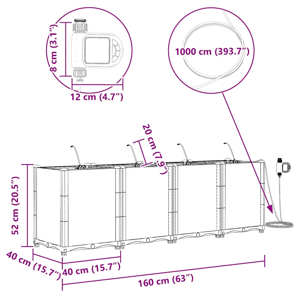 Garden Planter 4 pcs Brown 160 x 40 x 52 cm Plastic