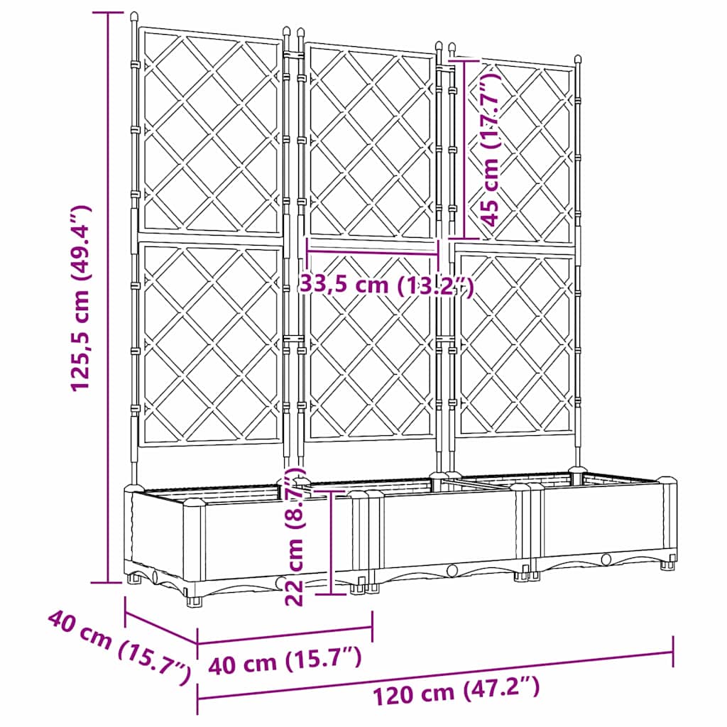 Garden Planter 3 pcs Black 120 x 40 x 125.5 cm Plastic