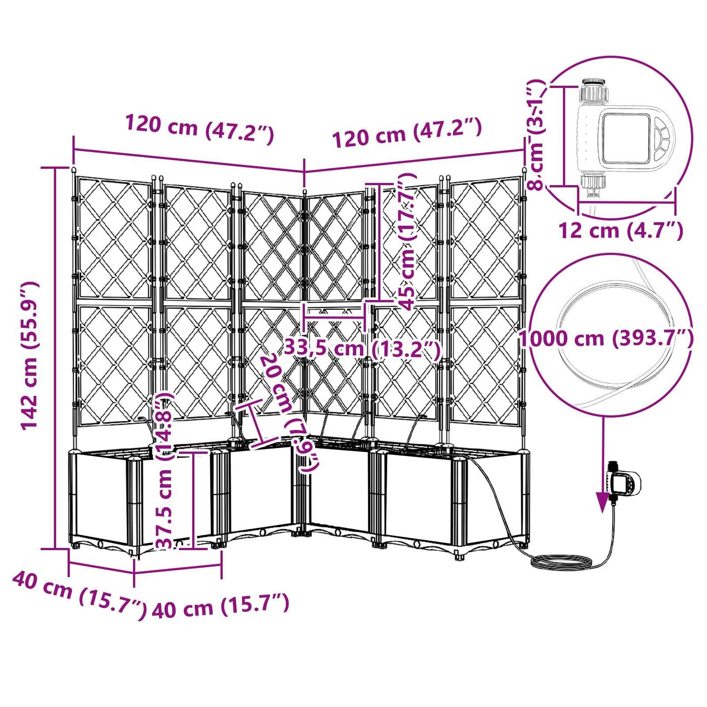 Garden Planter 3 pcs Grey 120 x 40 x 143 cm Steel