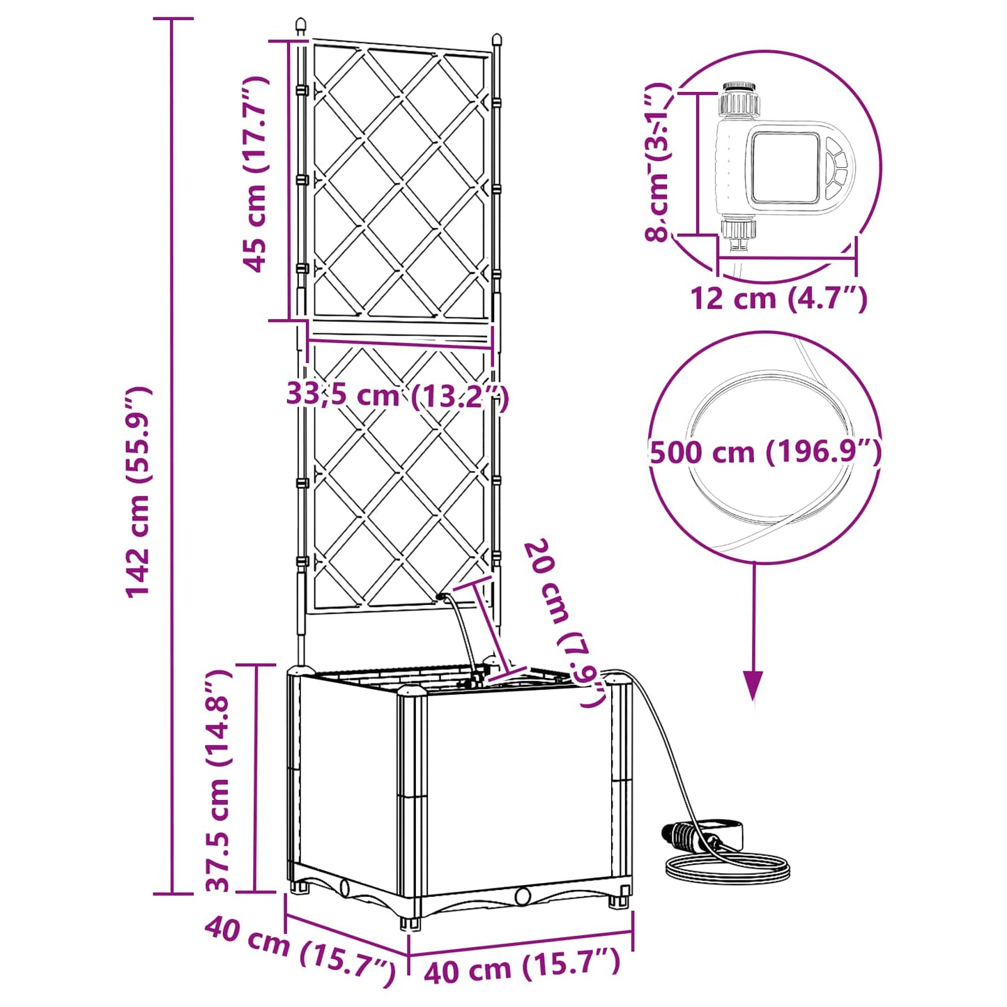 Garden Planter Grey 40 x 40 x 142 cm Steel