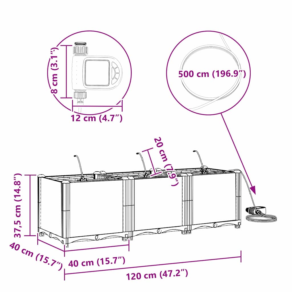 Garden Planter 3 pcs LiGht Grey 120 x 40 x 37.5 cm Plastic