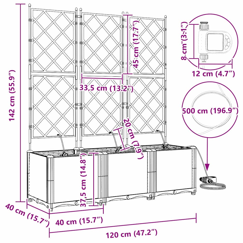 Garden Planter 3 pcs LiGht Grey 120 x 40 x 142 cm Plastic