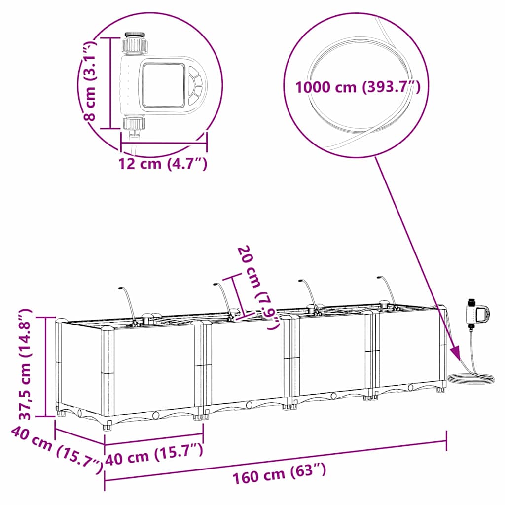 Garden Planter 4 pcs White 160 x 40 x 37.5 cm Plastic