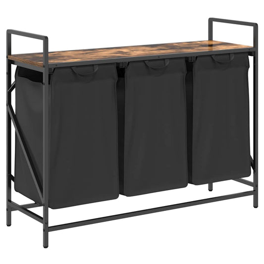 Laundry Basket 3 Compartments with Shelf Smoked Oak Laundry Basket 3 Compartments with Shelf Smoked Oak