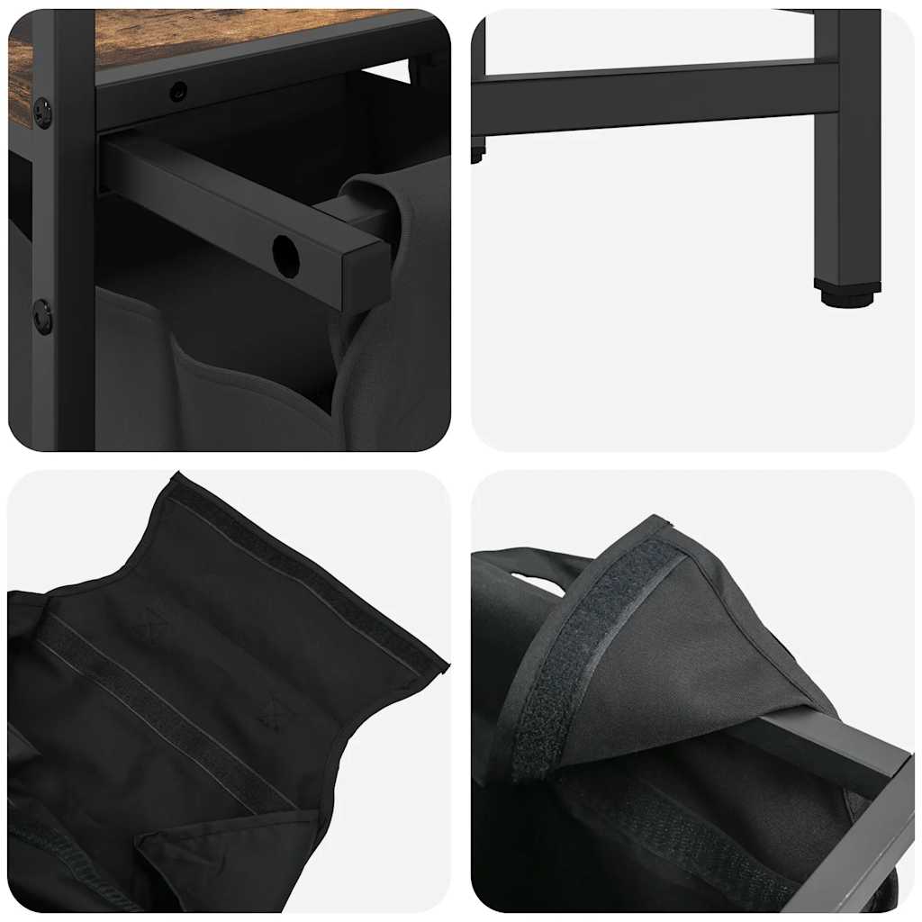 Laundry Basket 3 Compartments with Shelf Smoked Oak