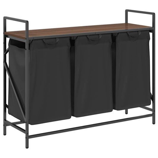 Laundry Basket 3 Compartments with Shelf Brown Oak Laundry Basket 3 Compartments with Shelf Brown Oak