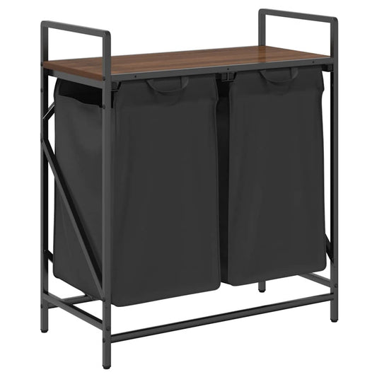 Laundry Basket 2 Compartments with Shelf Brown Oak Laundry Basket 2 Compartments with Shelf Brown Oak