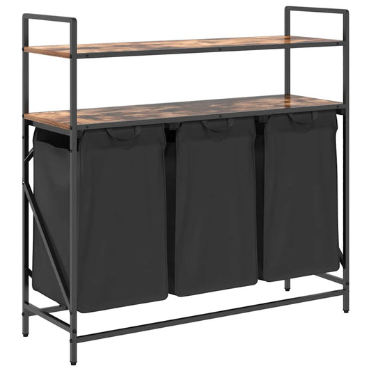 Laundry Basket 3 Compartments with Shelves Smoked Oak Laundry Basket 3 Compartments with Shelves Smoked Oak