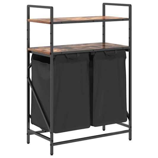 Laundry Basket 2 Compartments with Shelves Smoked Oak Laundry Basket 2 Compartments with Shelves Smoked Oak