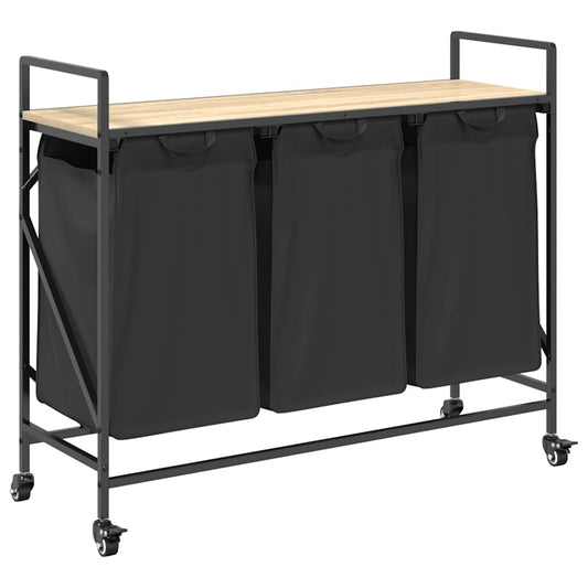 Laundry Basket 3 Compartments with Wheels Sonoma Oak Laundry Basket 3 Compartments with Wheels Sonoma Oak