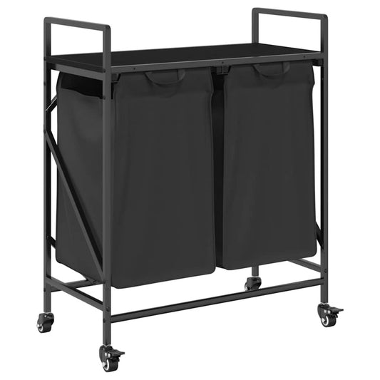 Laundry Basket 2 Compartments with Wheels Black Oak Laundry Basket 2 Compartments with Wheels Black Oak