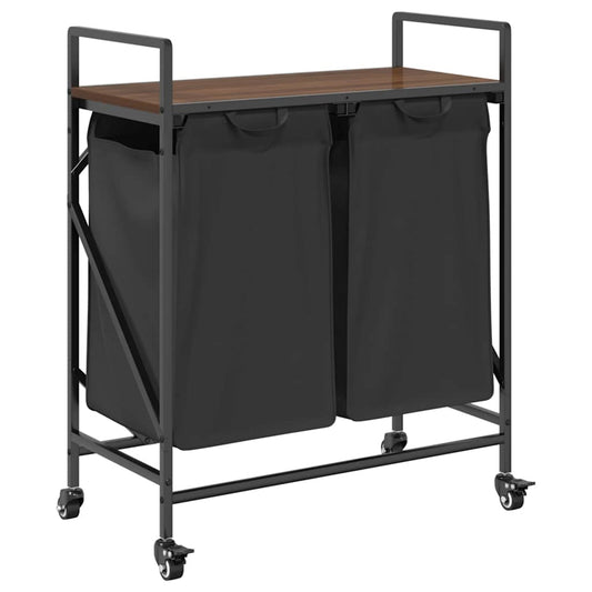 Laundry Basket 2 Compartments with Wheels Brown Oak Laundry Basket 2 Compartments with Wheels Brown Oak