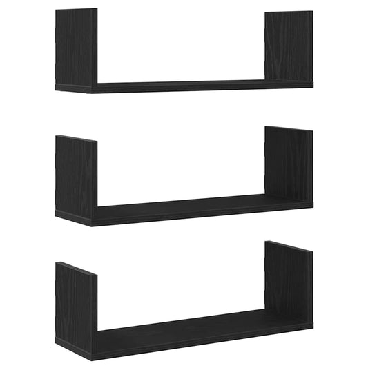 Wall Shelves 3 pcs Black Oak 58x18x18 cm Engineered Wood Wall Shelves 3 pcs Black Oak 58x18x18 cm Engineered Wood