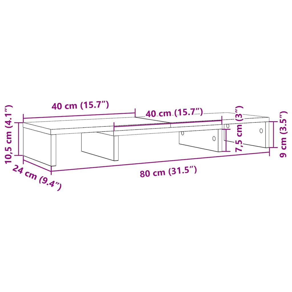Monitor Stand Riser Adjustable Black Oak 80x24x10.5 cm