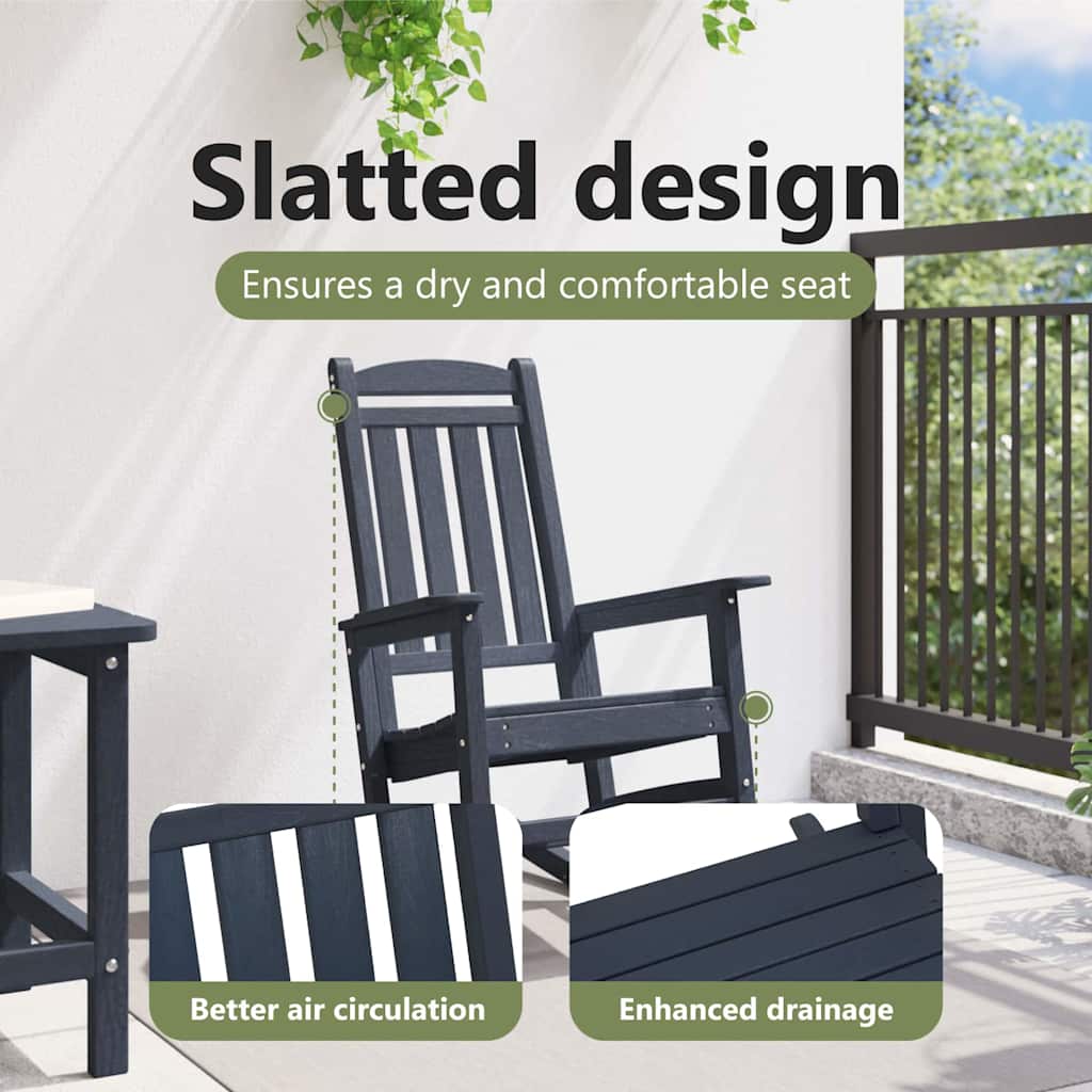 Garden Rocking Chair Navy Blue 92 x 70 x 108cm HDPE