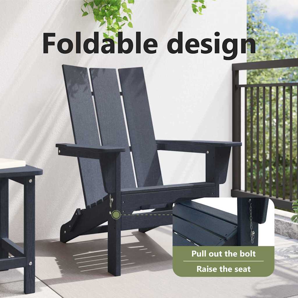 Folding Adirondack Chair Navy Blue 80.5 x 74.5 x 92 cm HDPE
