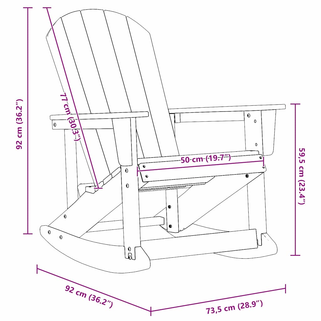 Adirondack Rocking Chair Navy Blue 92 x 73.5 x 92 cm HDPE