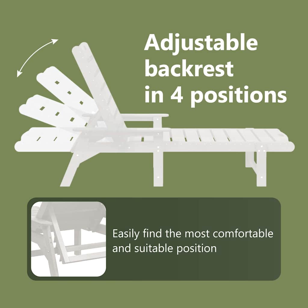 Sun Lounger White 195.5 x 53 x 98.5 cm HDPE