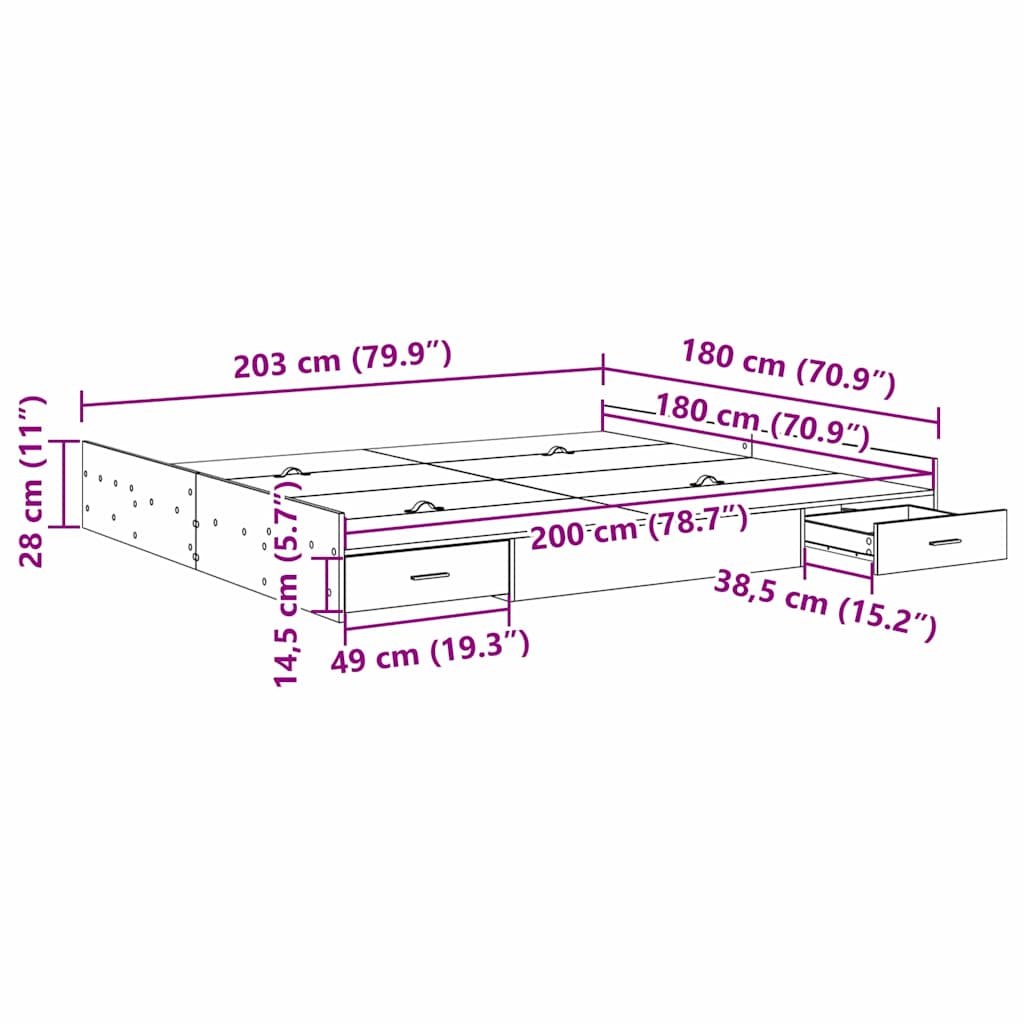 Storage Bed Frame Artisan Oak 180 x 200 cm Engineered Wood