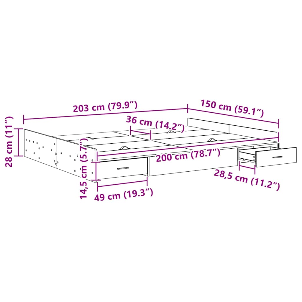 Storage Bed Frame with Door White 150 x 200 cm Engineered Wood