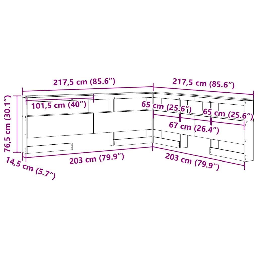 Storage Headboard with Shelf Black Oak 200 cm Engineered Wood