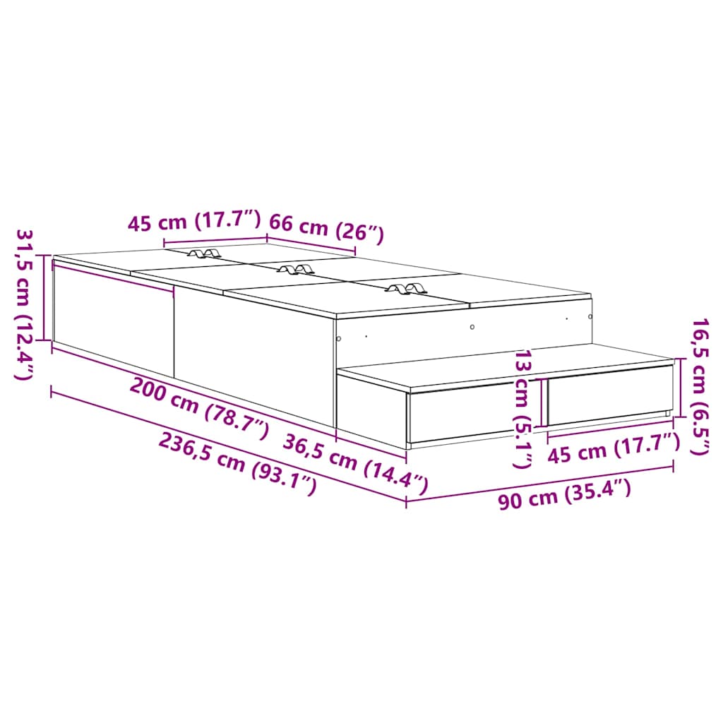 Storage Bed Frame with Drawer Smoked Oak 90 cm Engineered Wood