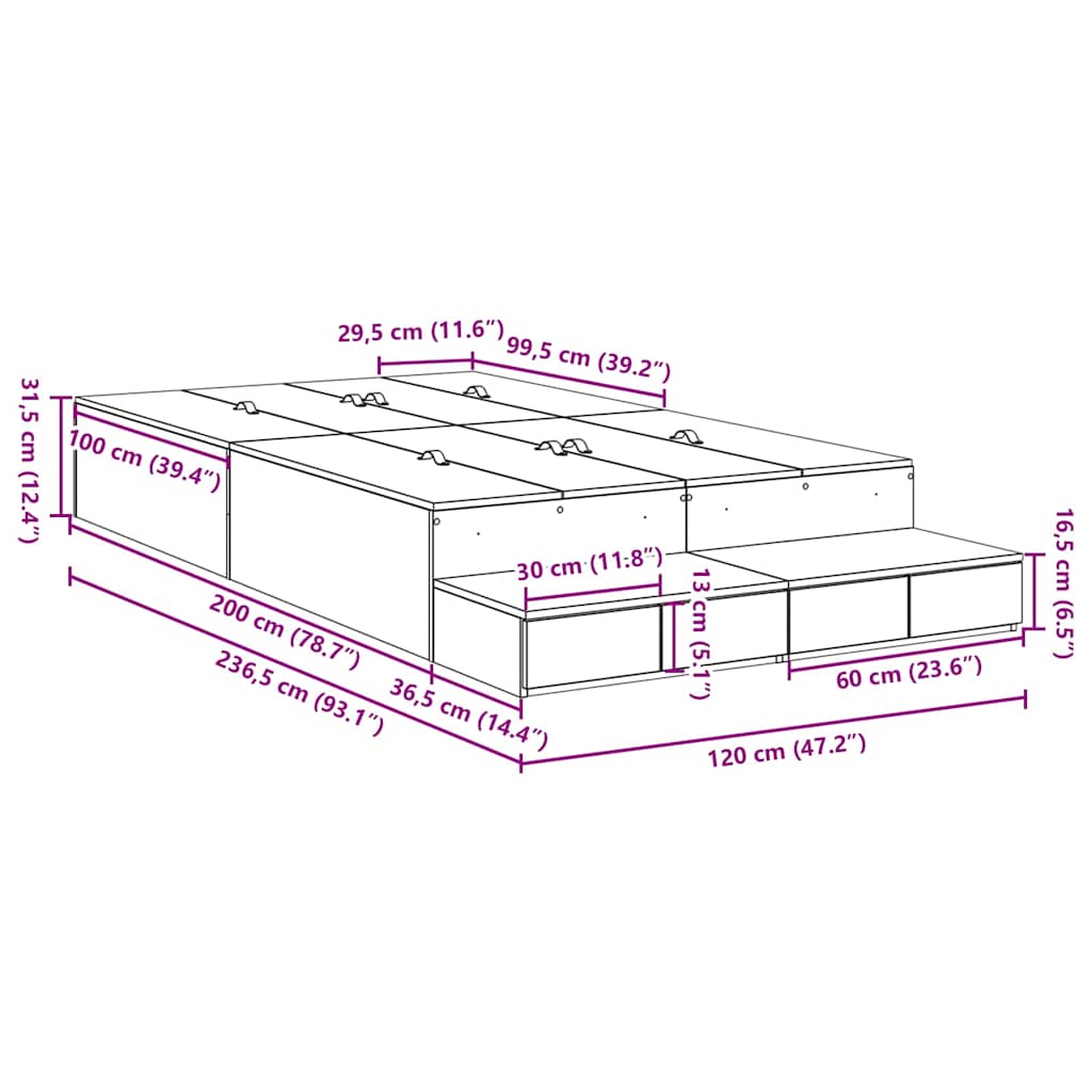 Storage Bed Frame Concrete Grey 120 cm Engineered Wood