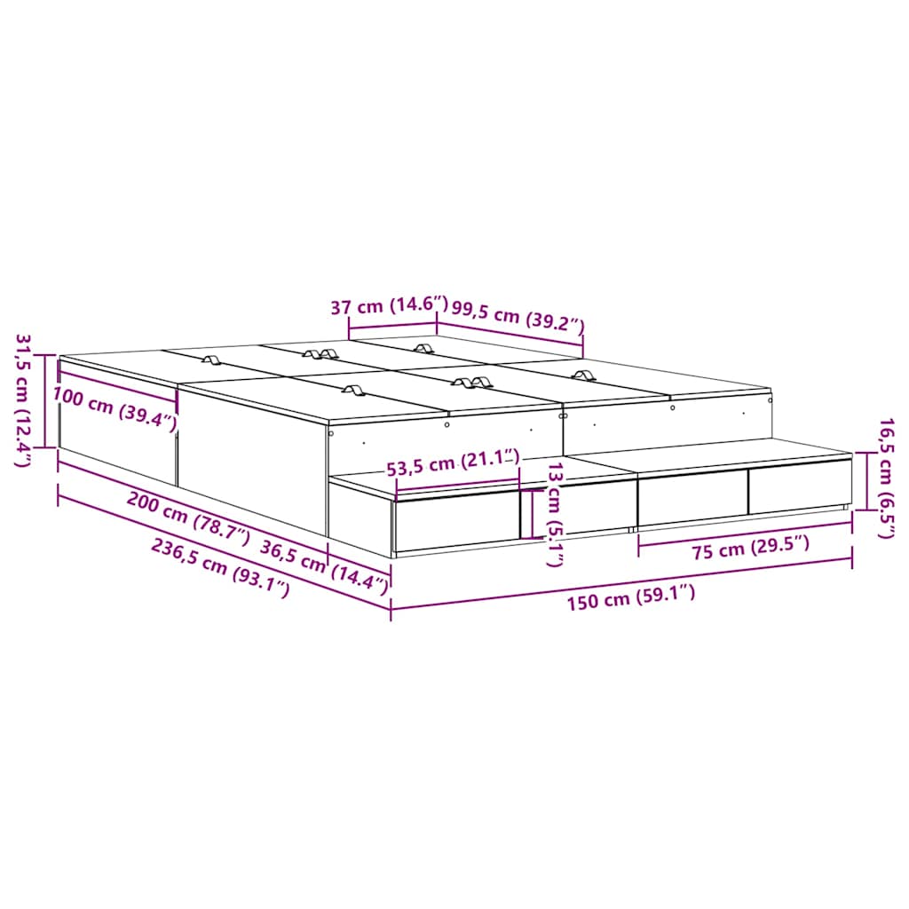 Storage Bed Frame with Drawer Sonoma Oak 150 cm Engineered Wood