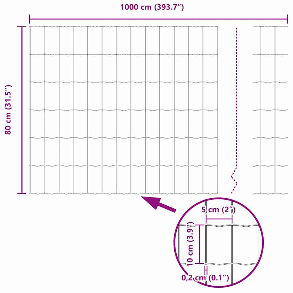 Euro Fence Grey 0.8 x 10 m PVC-coated iron