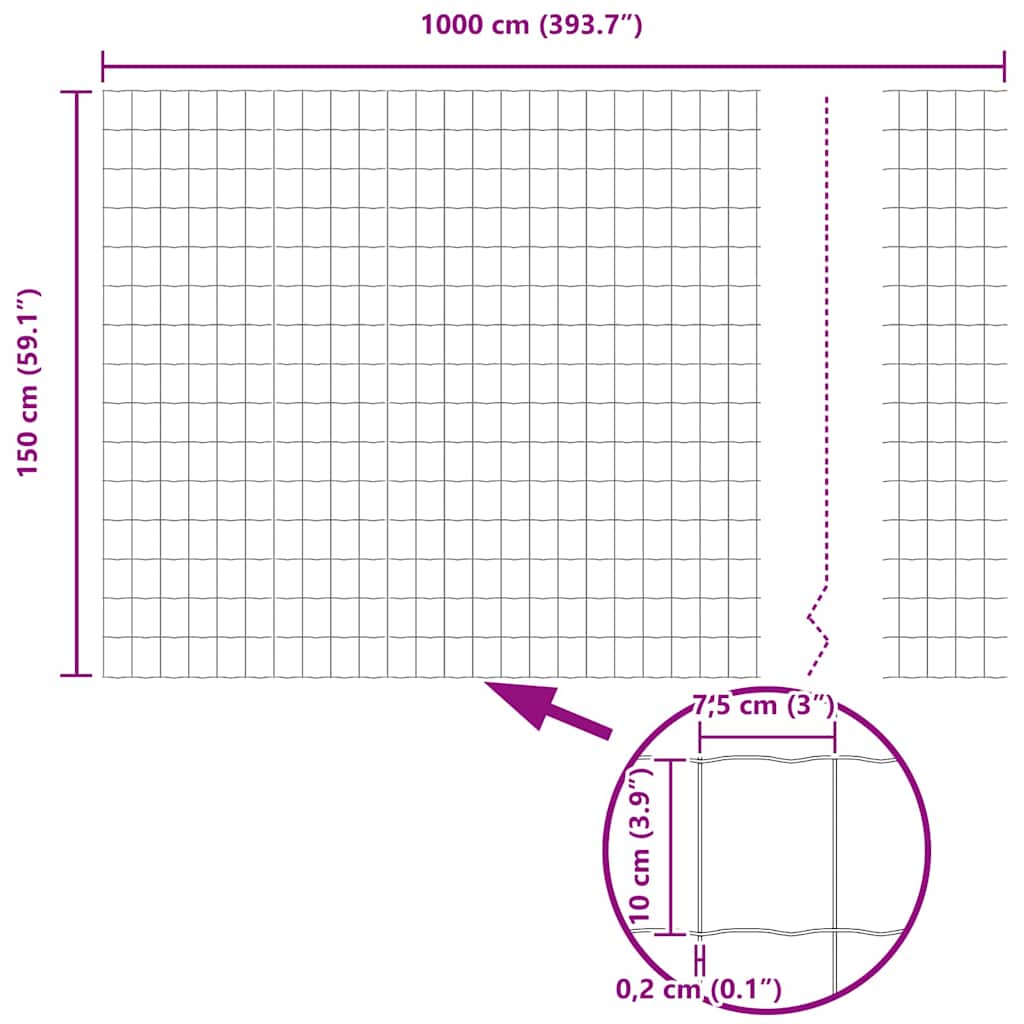 Euro Fence Grey 1.5 x 10 m PVC-coated iron