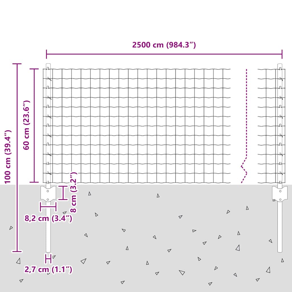 Welded Wire Fence 25 x 0.6 m (W x H) PVC-Coated Steel Green