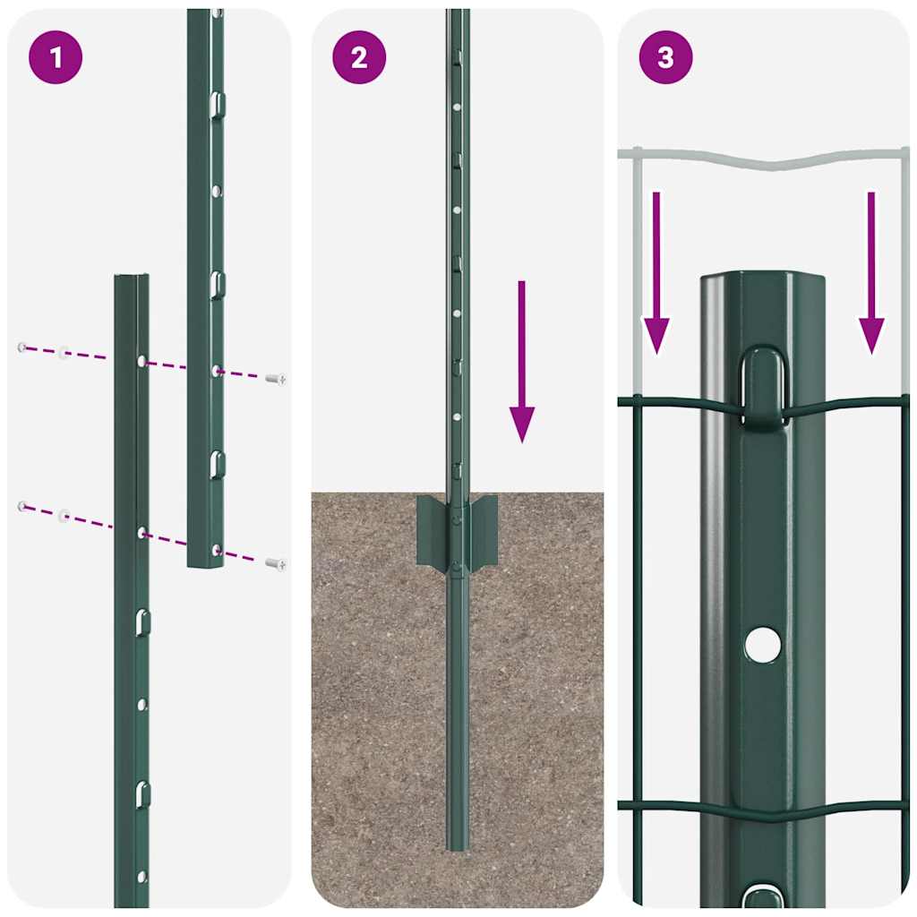 Fence with Post Green 1.5 x 10 m Steel