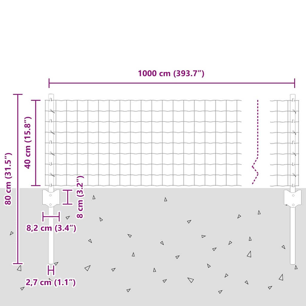 Welded Wire Fence 10 x 0.4 m (W x H) PVC-Coated Steel Grey Mesh