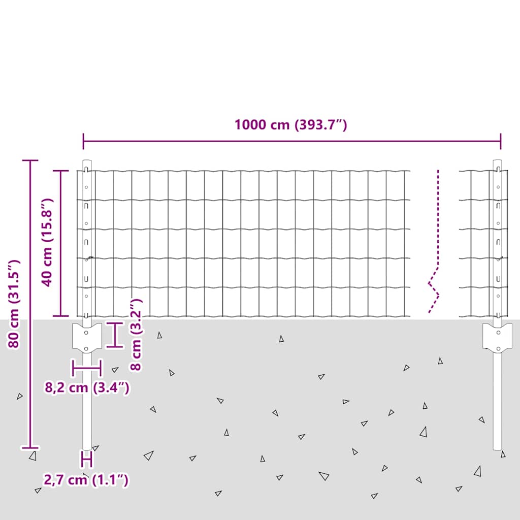 Welded Wire Fence 10 x 0.4 m (W x H) PVC-Coated Steel Grey Mesh