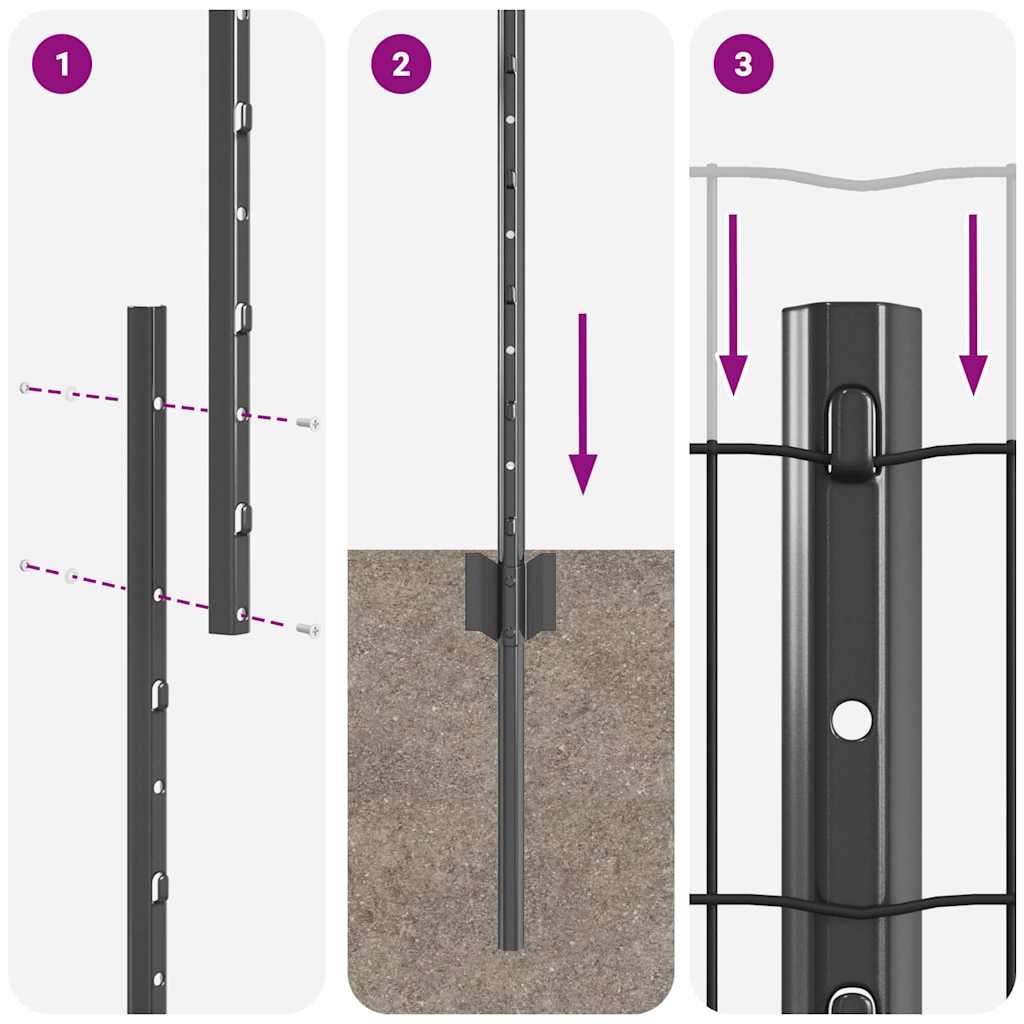 Fence with Post Grey 1.2 x 25 m Steel and PVC