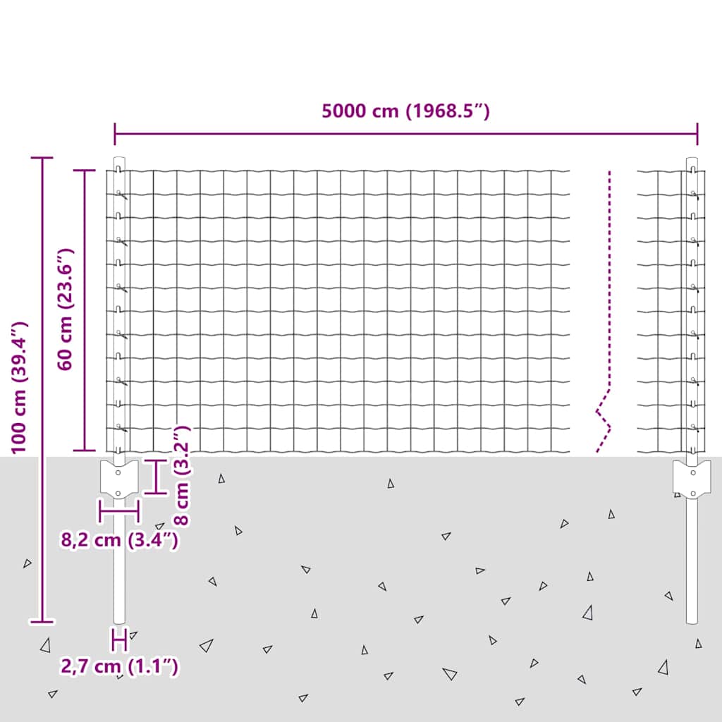 Welded Wire Fence 50 x 0.6 m (W x H) PVC-Coated Steel Grey Mesh