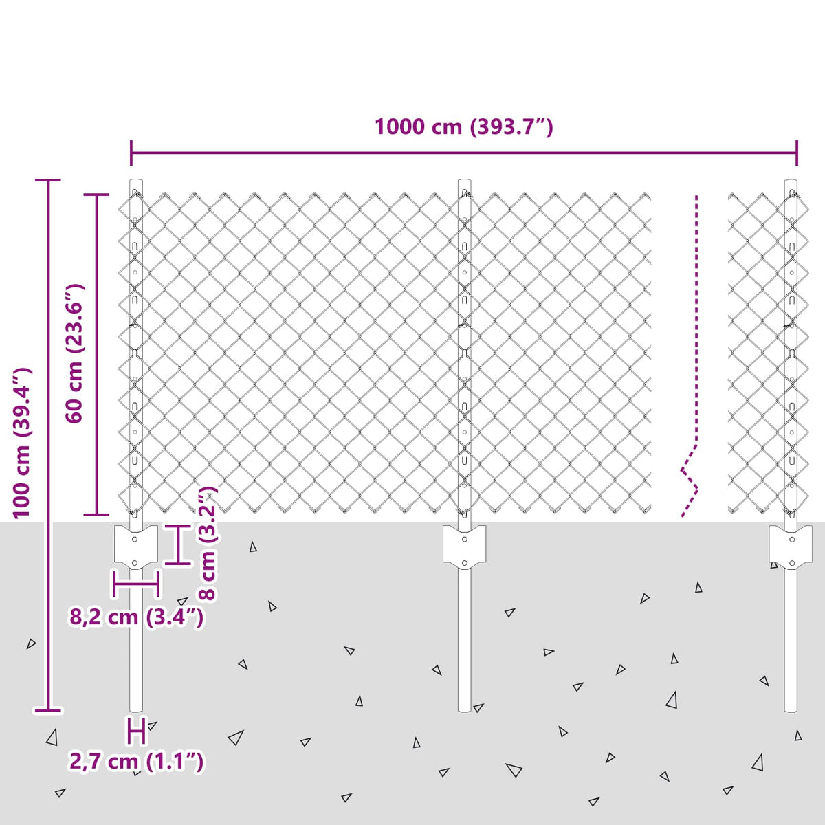 Chainlink Fence with Post 10 x 0.6 m PVC-Coated Steel Grey Mesh