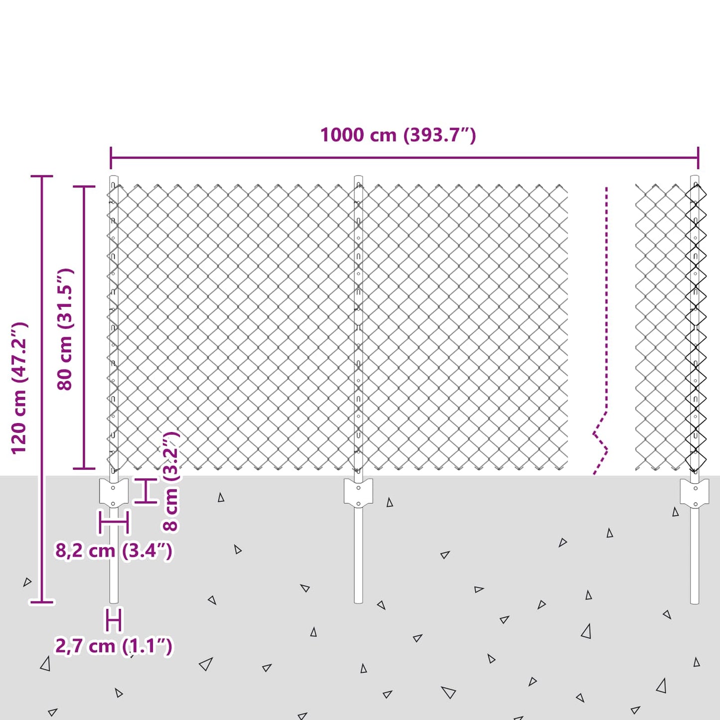 Chainlink Fence with Post 10 x 0.8 m PVC-Coated Steel Grey Mesh